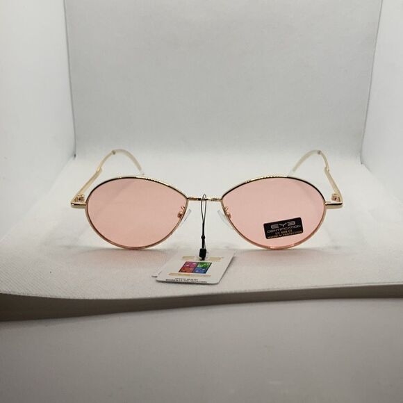 Eyedentification Oval 90’s Retro Women’s Gold Frame Pink Lens Sunglasses - Picture 2 of 4